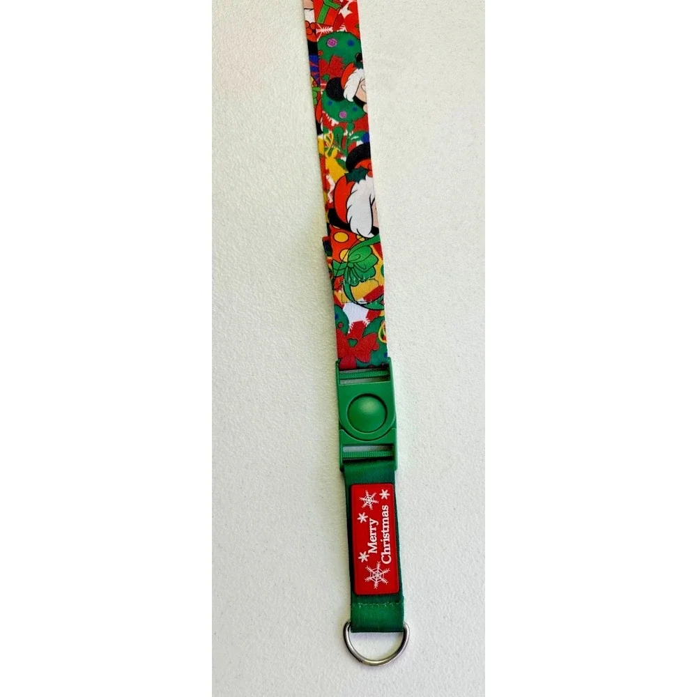 Disney Parks Christmas Lanyard Mickey Friends Holiday Pin Holder Key Ring ID‎